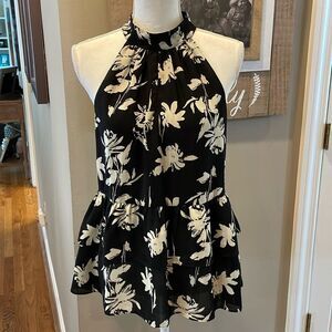 Evereve Allison Joy Black and Cream Tiered Floral Halter Top